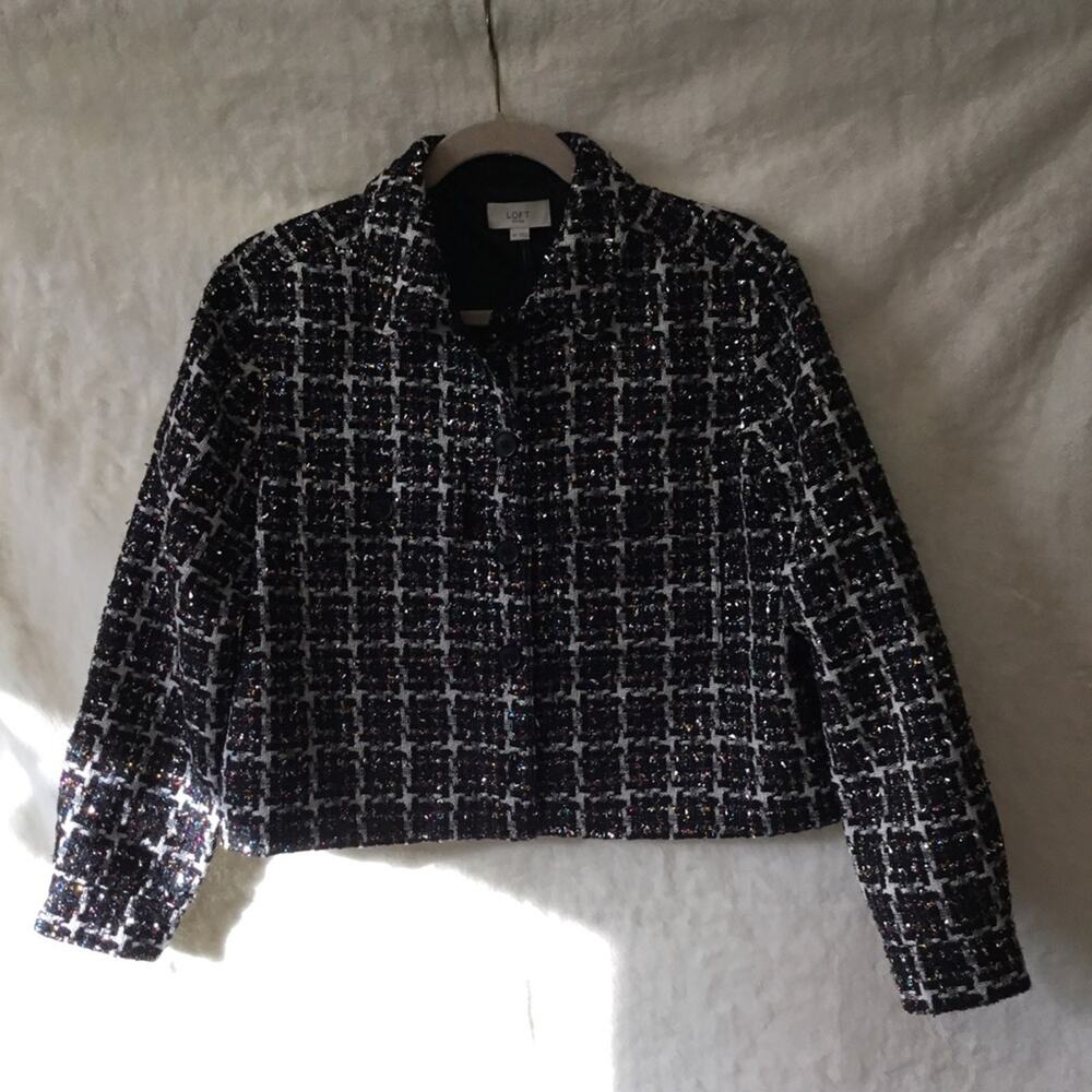 Loft Multi-Color Lurex Tweed Cropped Jacket